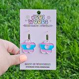 Transgender Flag Flower Earrings with gold hoops