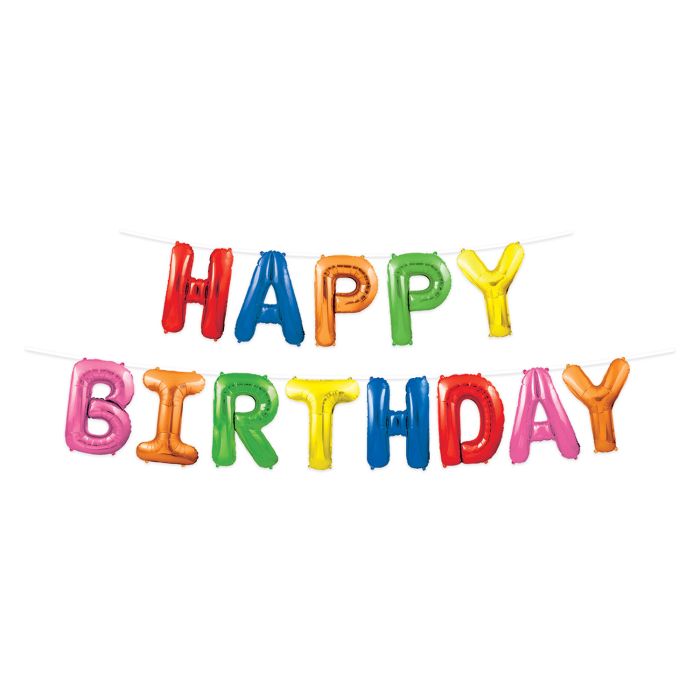Happy Birthday Balloon Streamer - Gold or Multicolor