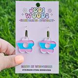 Transgender Flag Flower Earrings with gold hoops