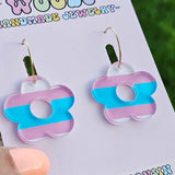 Transgender Flag Flower Earrings with gold hoops