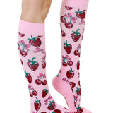 Compression Socks (15-20mmHg) - Sweet Fruits & Bows - Pink