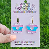 Transgender Flag Flower Earrings with gold hoops