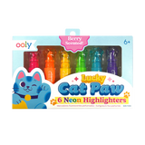 Lucky Cat Paw Neon Highlighters, Set of 6
