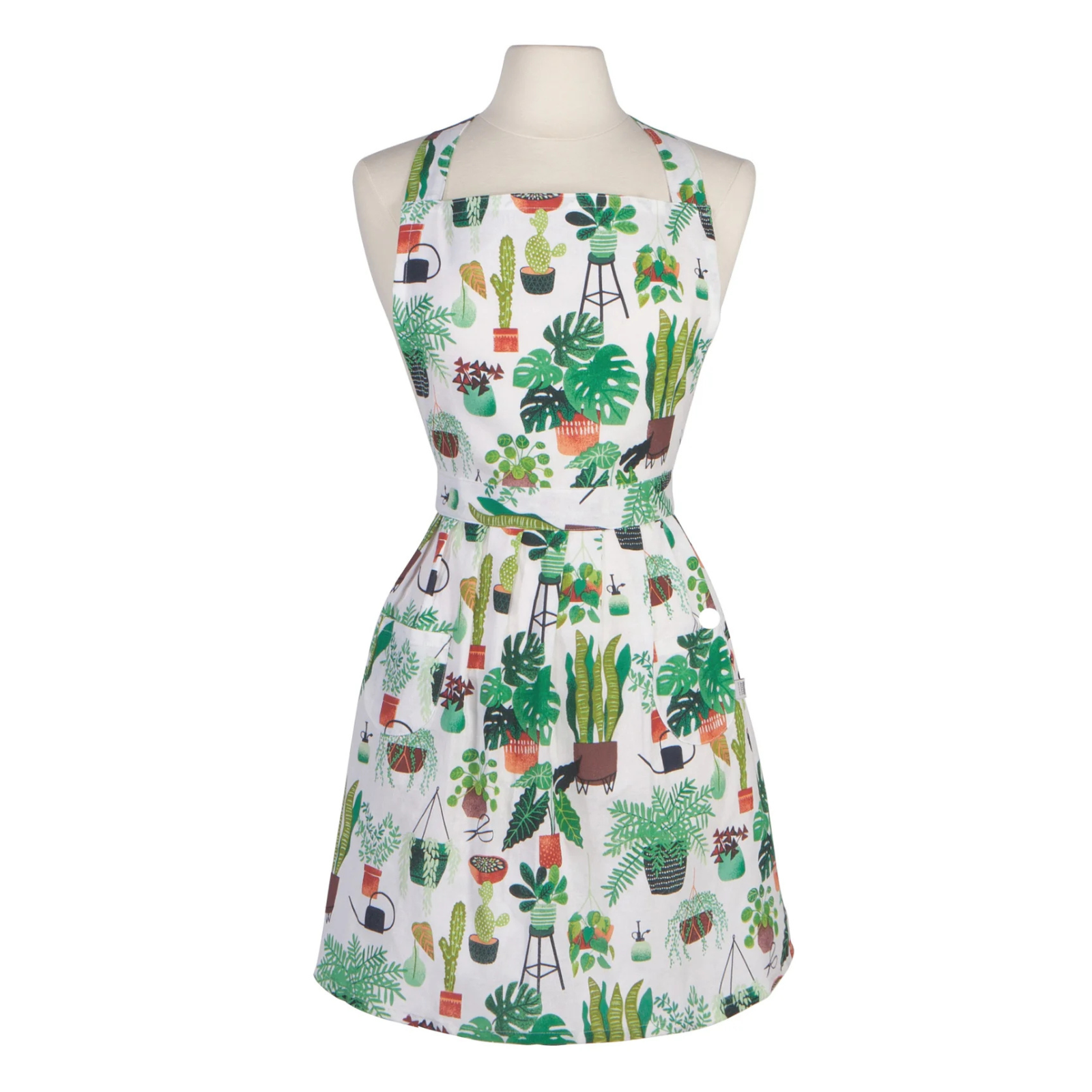 Apron with plant pattern on a mannequin against a white background
