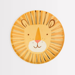 Round paper plate with a lion design on a white background