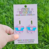 Transgender Flag Flower Earrings with gold hoops
