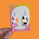 Calico Cat Paws Acrylic Earrings