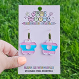 Transgender Flag Flower Earrings with gold hoops