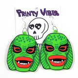 3D Printed Swamp Creature Dangle Earrings