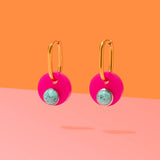 Deco Glam Medallion Oval Hoops - Pink