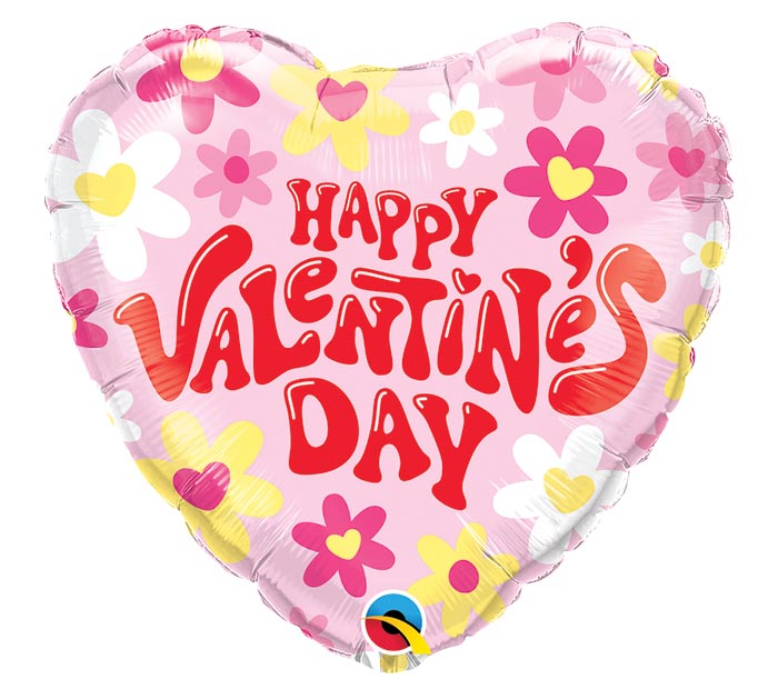 Happy Valentine's Day Heart Groovy Daisies Balloon