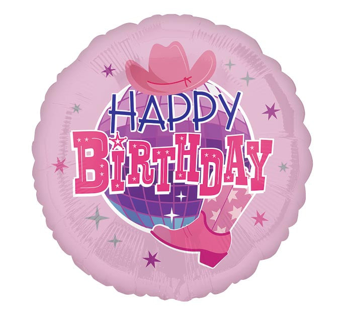 17" Disco Cowgirl Happy Birthday Foil Balloon