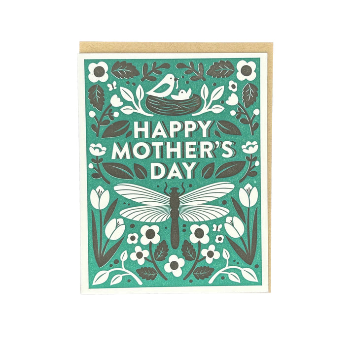 Happy Mother's Day Botanical Dragon Fly Letterpress Card