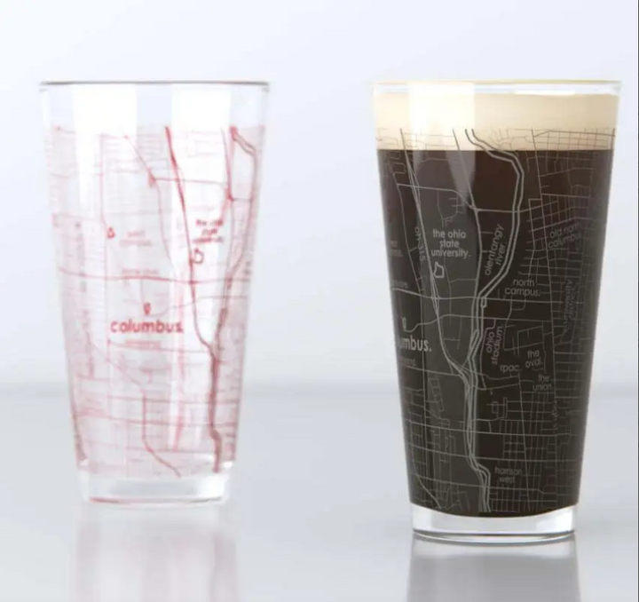 Well Told Columbus Ohio College Town Map Pint Glass Pair