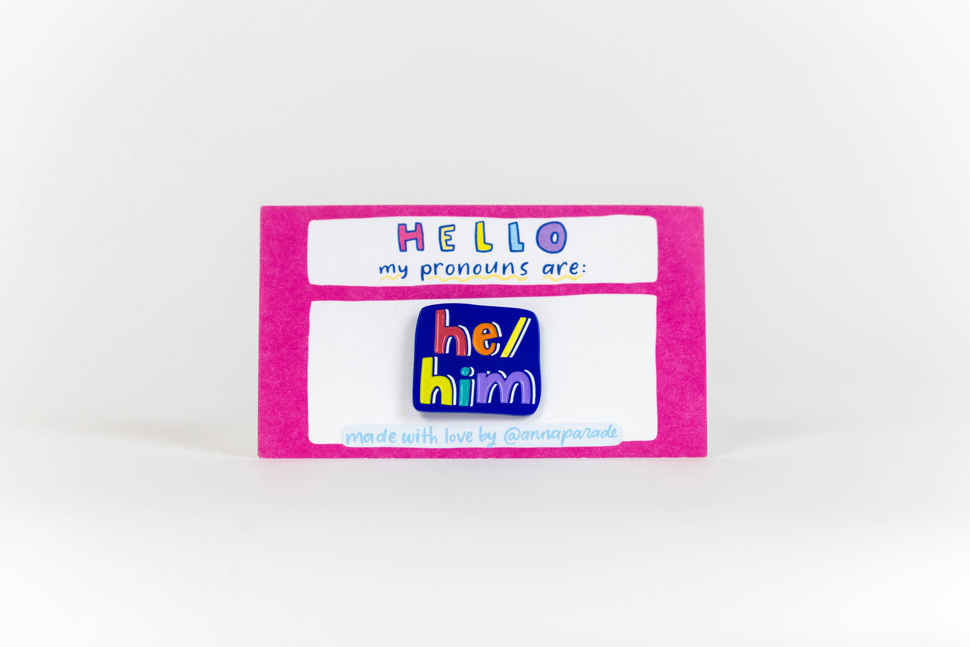 Blue with Rainbow Text Pronoun Pins