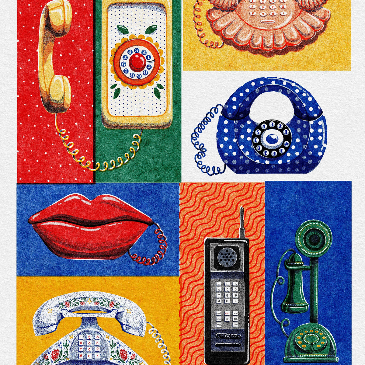 Vintage Phones Art Print – Wild Cat Gift and Party