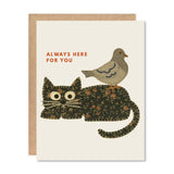 'Always Here for You' Cat & Bird Friendship Card