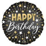 18" Satin Black/Gold Happy Birthday Balloon