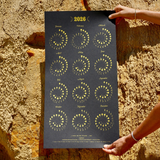 Many Moons 2026 Silkscreen Rolled Calendar -  Gold on Black