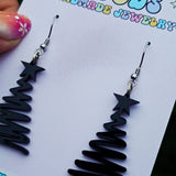 Gothic Black Squiggly Christmas Tree Earrings