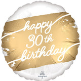 18" Satin Luxe Golden Happy 30th Birthday Balloon