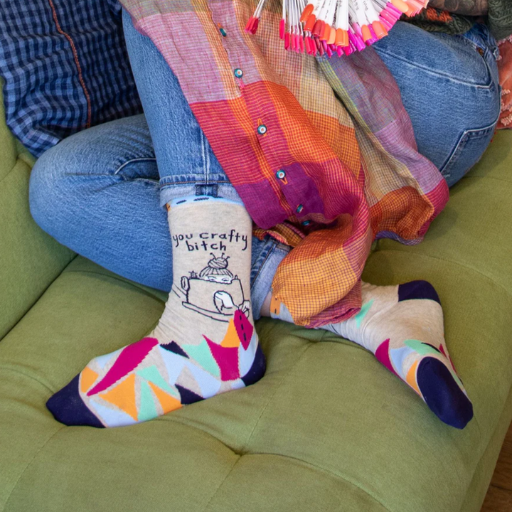 Blue Q Women's Crew Socks 'You Crafty Bitch'