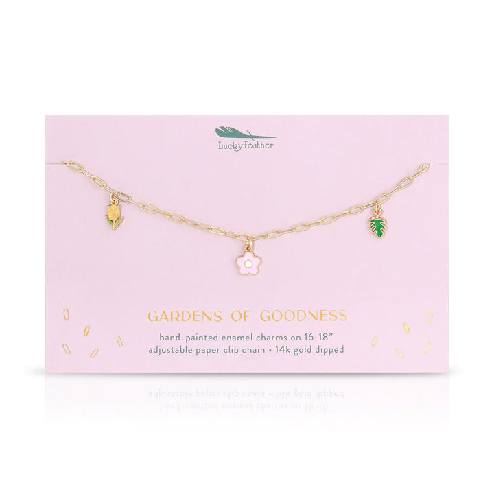 Gardens Goodness Enamel Charm Necklace Lucky Feather