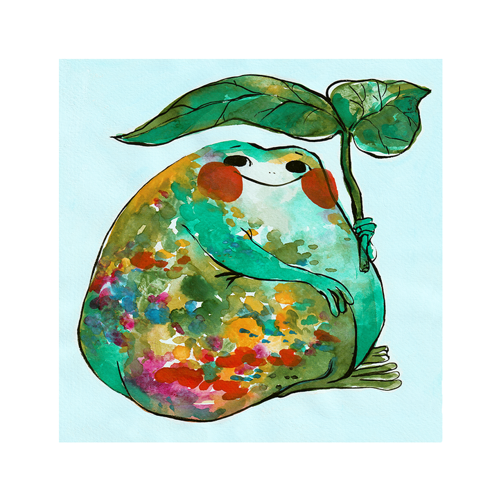 Print - "Happy Frog with Leaf Umbrella"