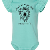 Fierce Lion : Baby Onesie with Flutter Sleeves (Saltwater)