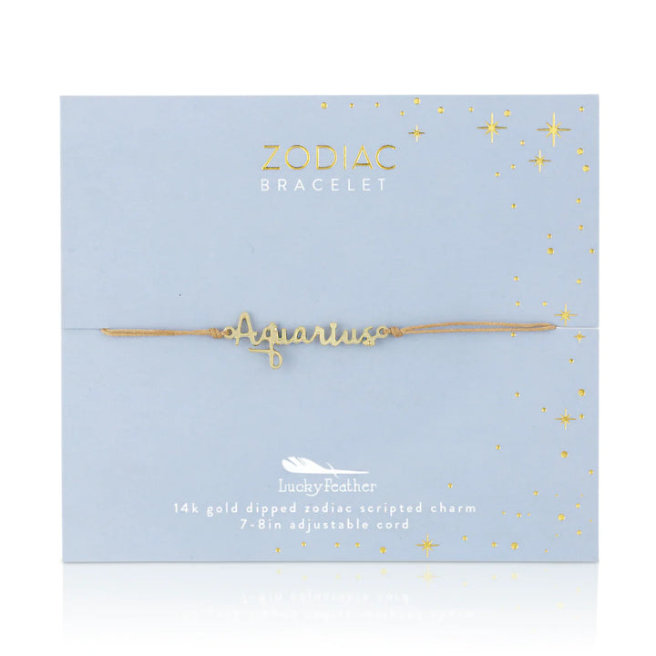 Aquarius script zodiac astrological gold bracelet