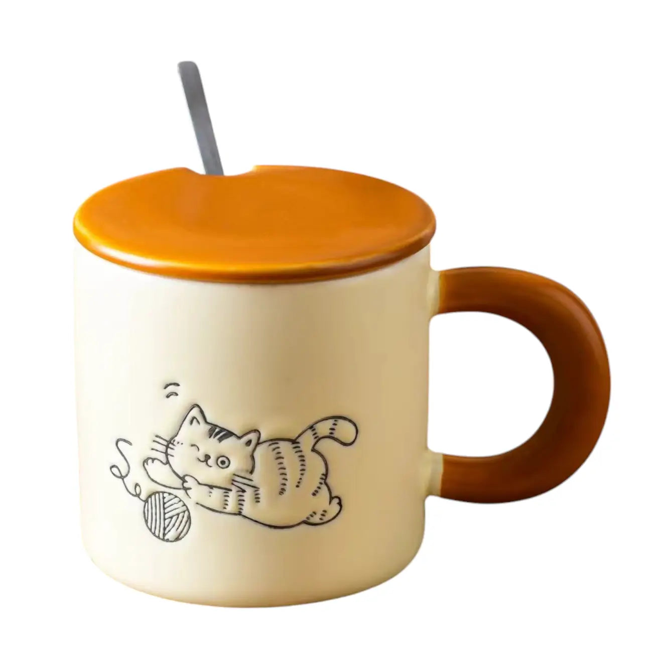 13oz. Playful Cat Mug w/ Lid & Spoon