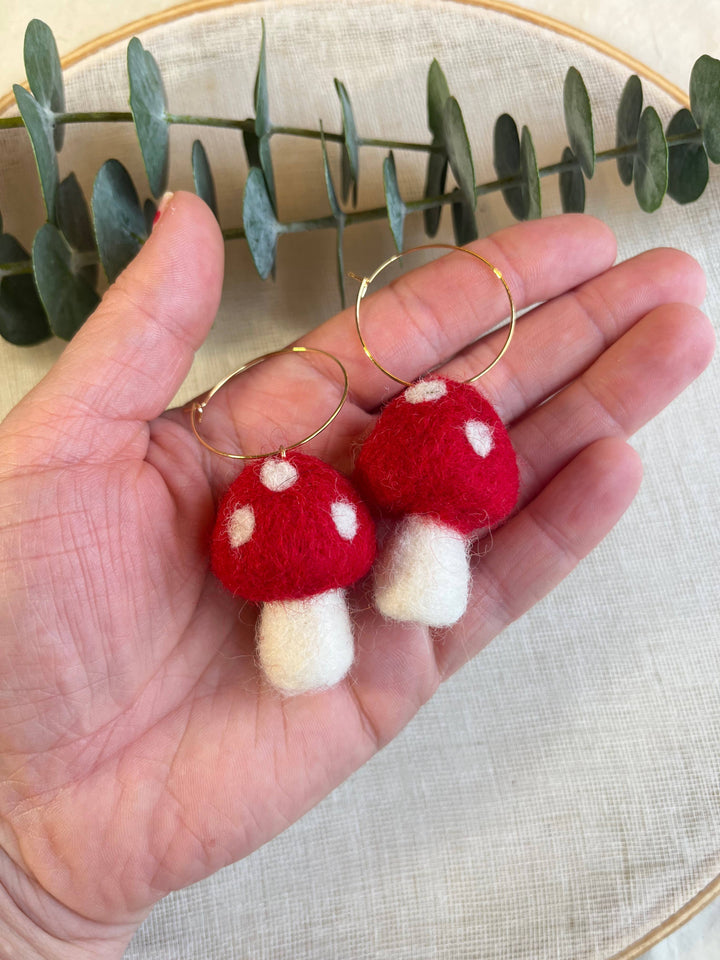 Honey Loom Designs Earrings Mini Mushie Mushroom Red