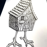 Baba Yaga Linocut Print