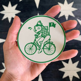 Feminist Bumper Sticker with Fish Riding Bicycle