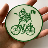 Feminist Bumper Sticker with Fish Riding Bicycle