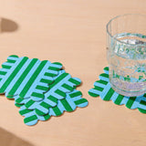Riviera Stripes Scalloped Letterpress Vellum Coasters - Blue/Green (Set of 4)