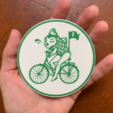 Feminist Bumper Sticker with Fish Riding Bicycle