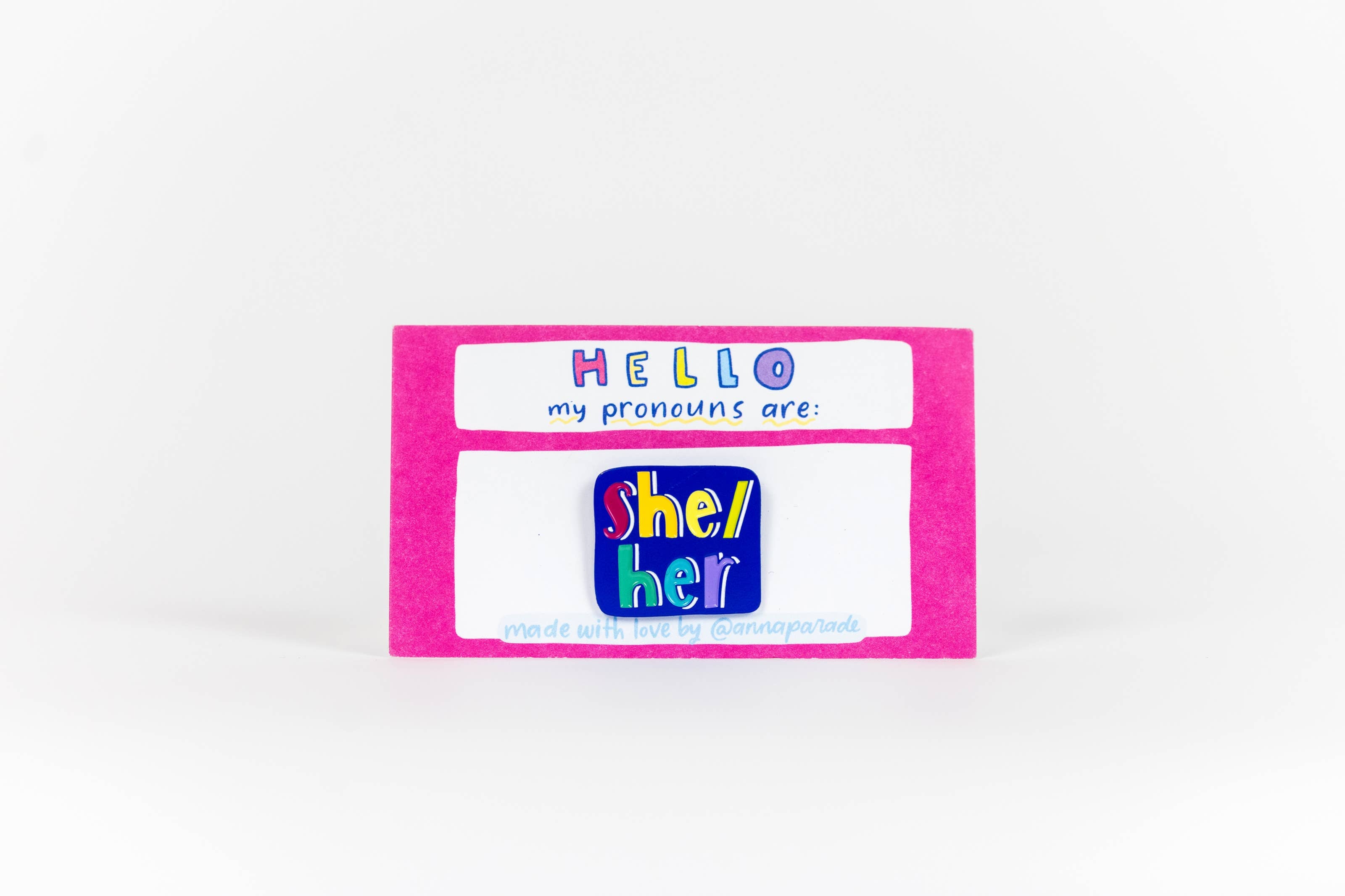 Blue with Rainbow Text Pronoun Pins