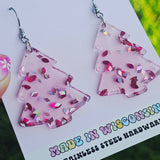 Pink Flake Christmas Tree Earrings