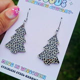 Leopard Print Christmas Tree Earrings
