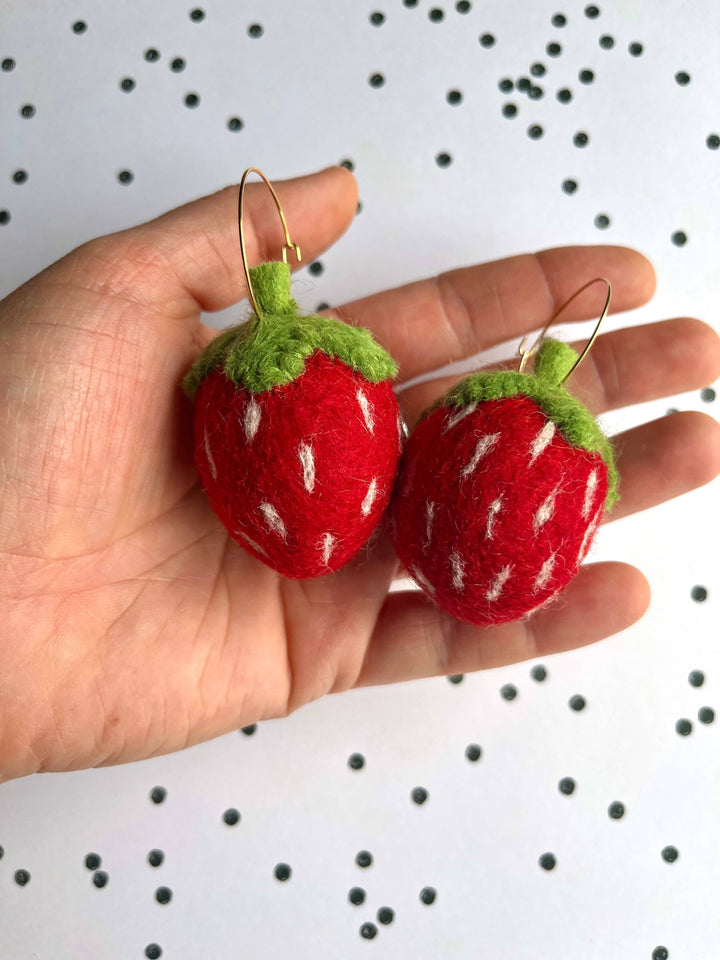 Organic Felted Strawberry Earrings