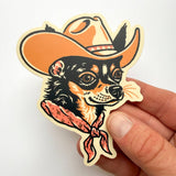 Chihuahua (Black/Tan) Cowdog - 4 Inch Matte Vinyl Cowboy Dog Sticker
