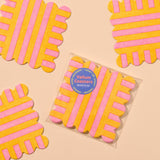 Riviera Stripes Letterpress Vellum Coasters - Pink/Yellow (Set of 4)