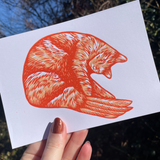 Shrimp Cat Linocut Print