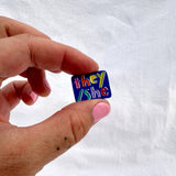 Blue with Rainbow Text Pronoun Pins