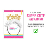Queen of Everything Birthday Headband Party Crown: Gold words/Hot Pink fringe