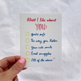 What I Like About You Love/Annivrsary Card