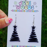 Gothic Black Squiggly Christmas Tree Earrings