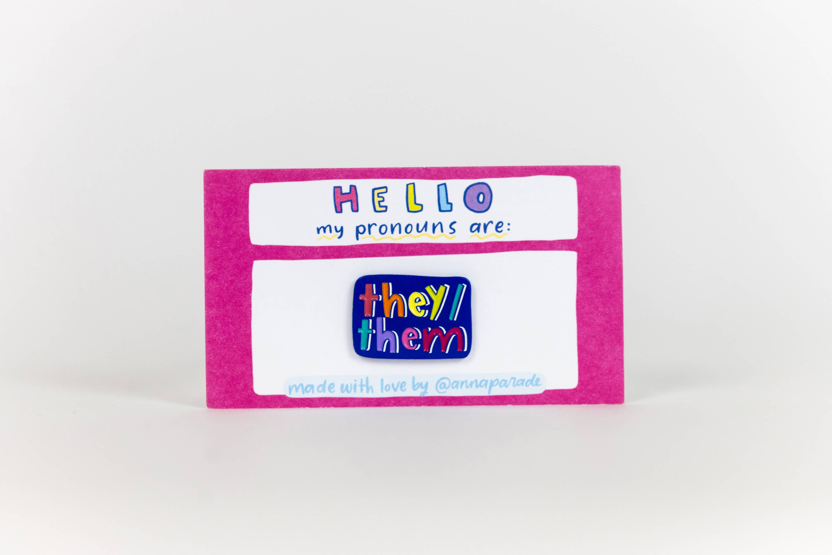Blue with Rainbow Text Pronoun Pins