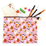 Cute Spooky Floral Halloween XL Cotton Zipper Pouch